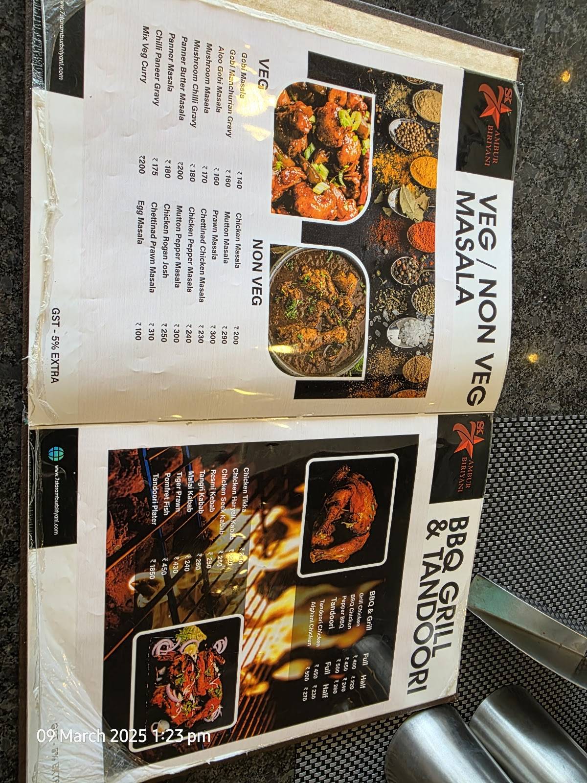 SK 7 Star Ambur Biriyani menu