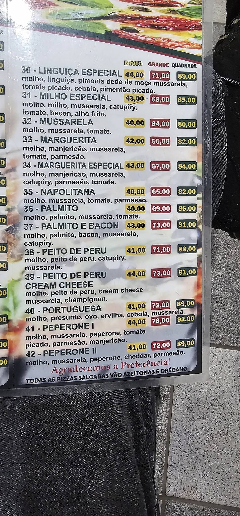 Bueno's Pizza quadrada cardápio