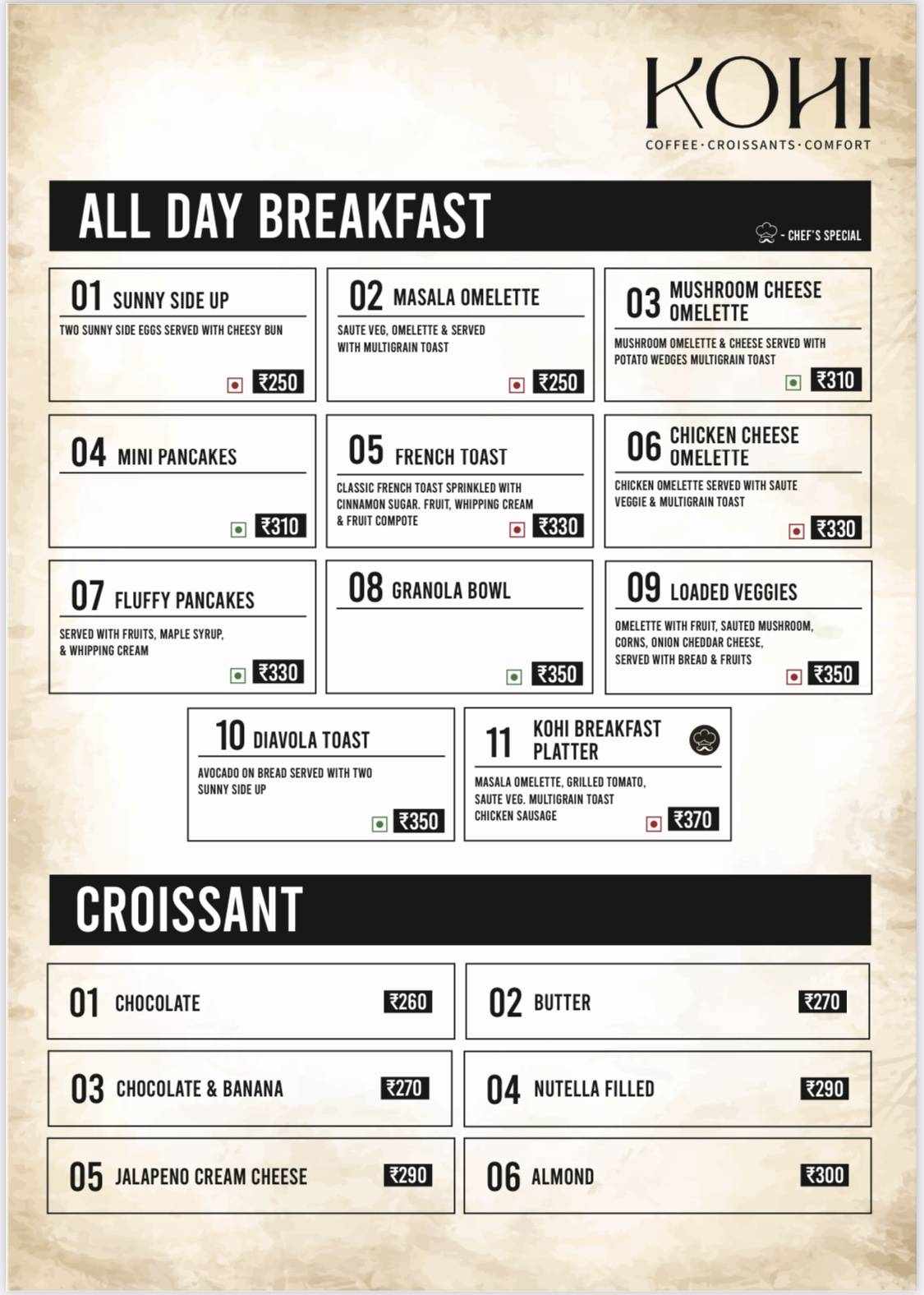 Kohi - The Cafe menu