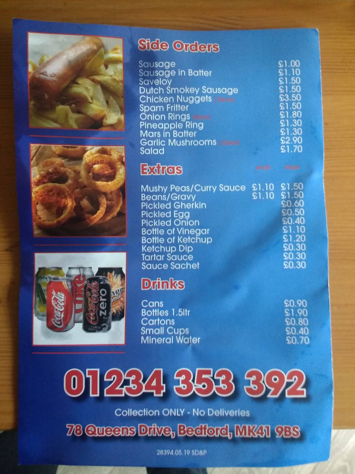 Menu at Andy's Chippy fast food, Bedford