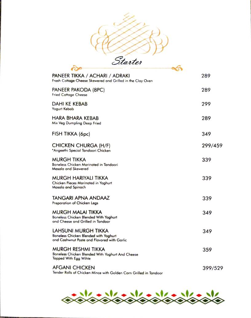 Angeethi Cafe menu