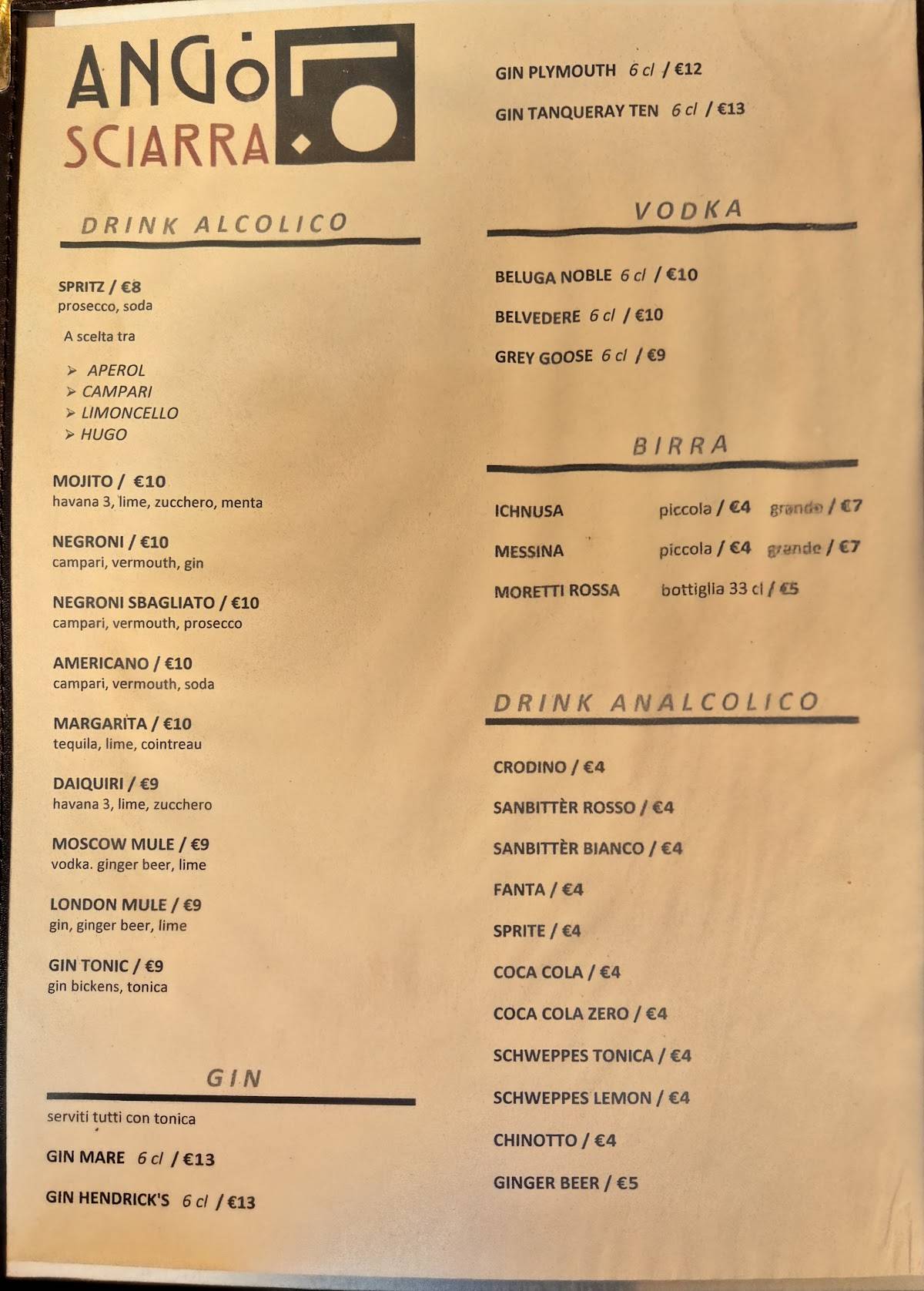 Menu di Angolo Sciarra 