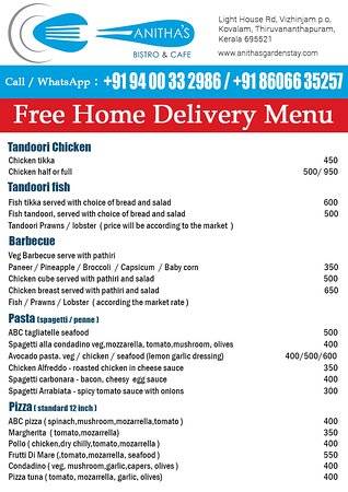Anitha's Garden Stay. menu