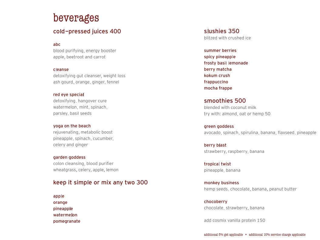 Bean Me Up menu