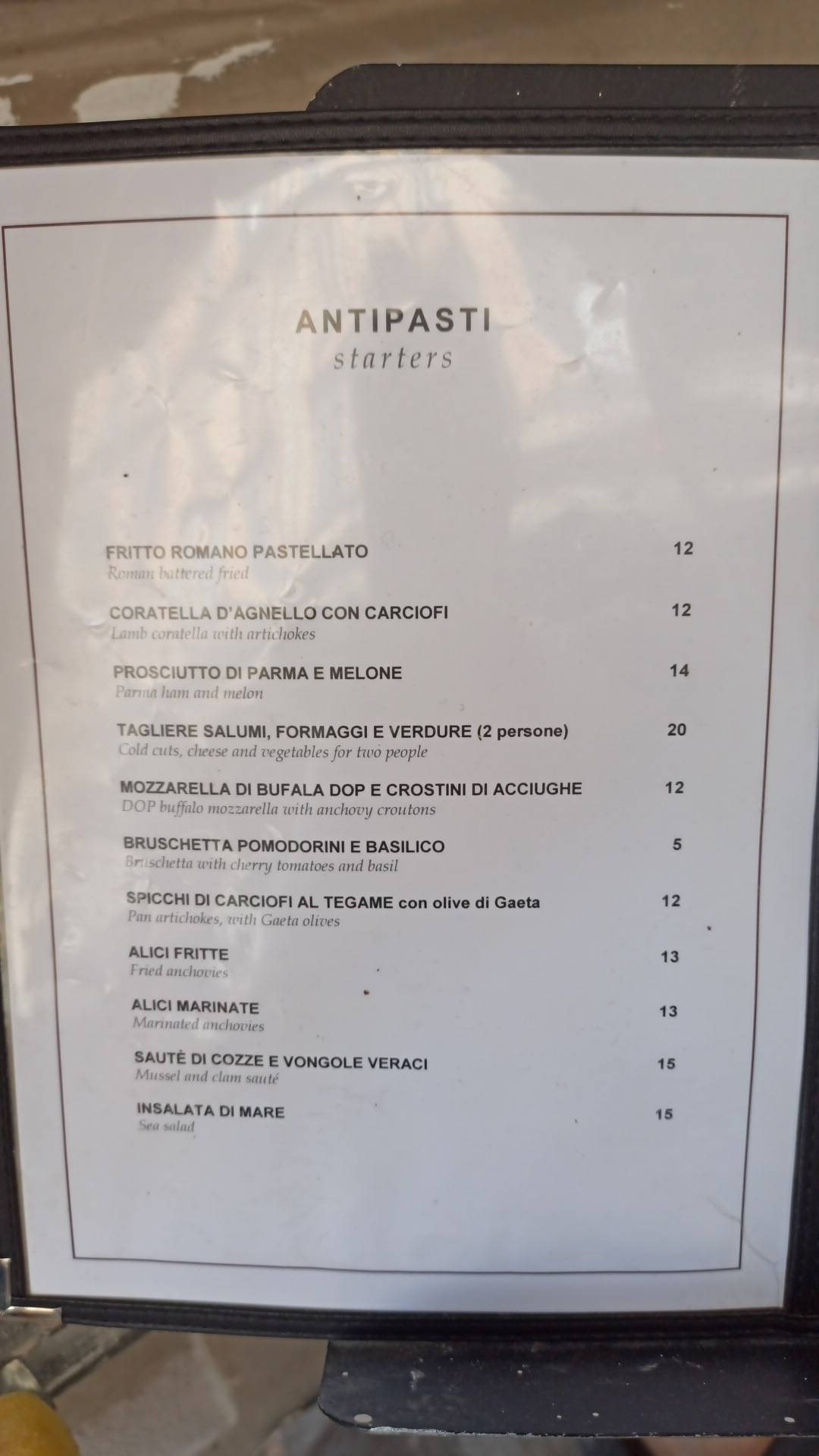 Menu di Antica Bohéme 