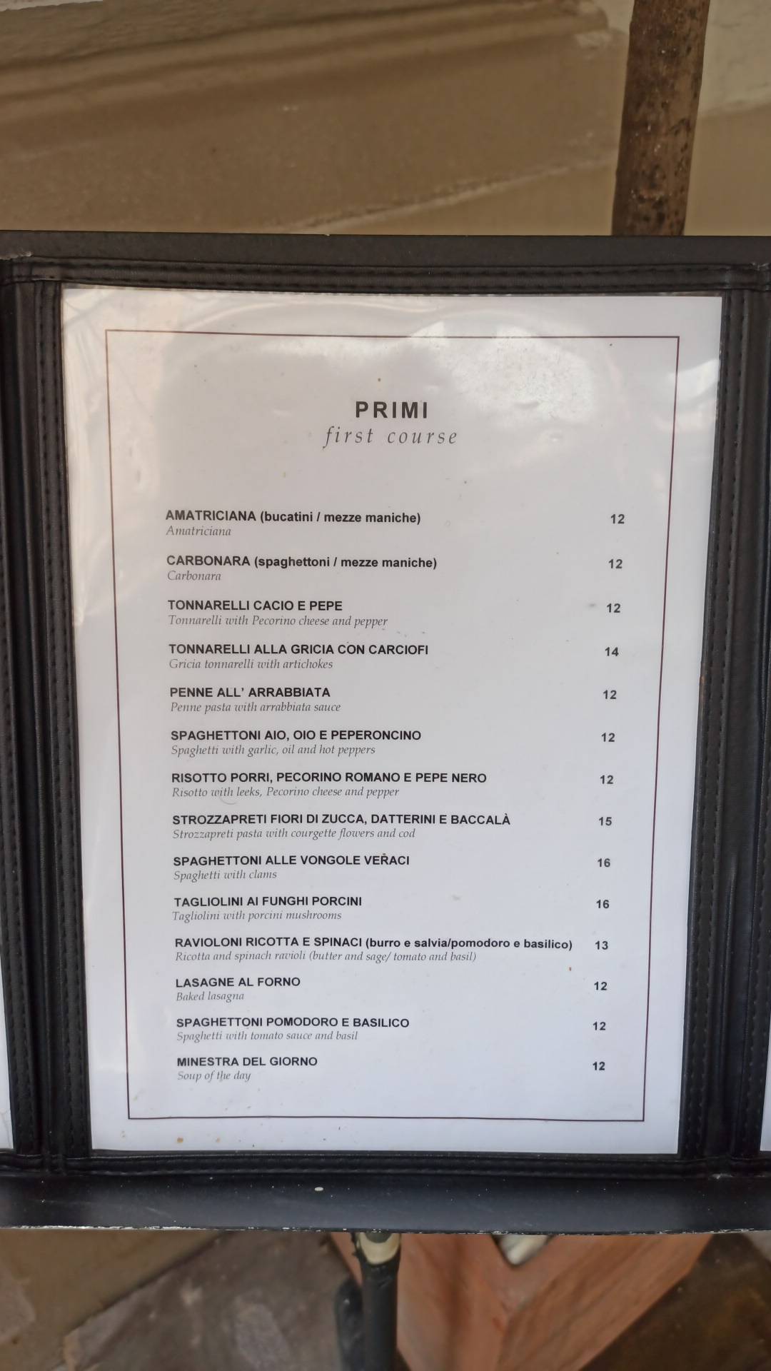 Menu di Antica Bohéme 