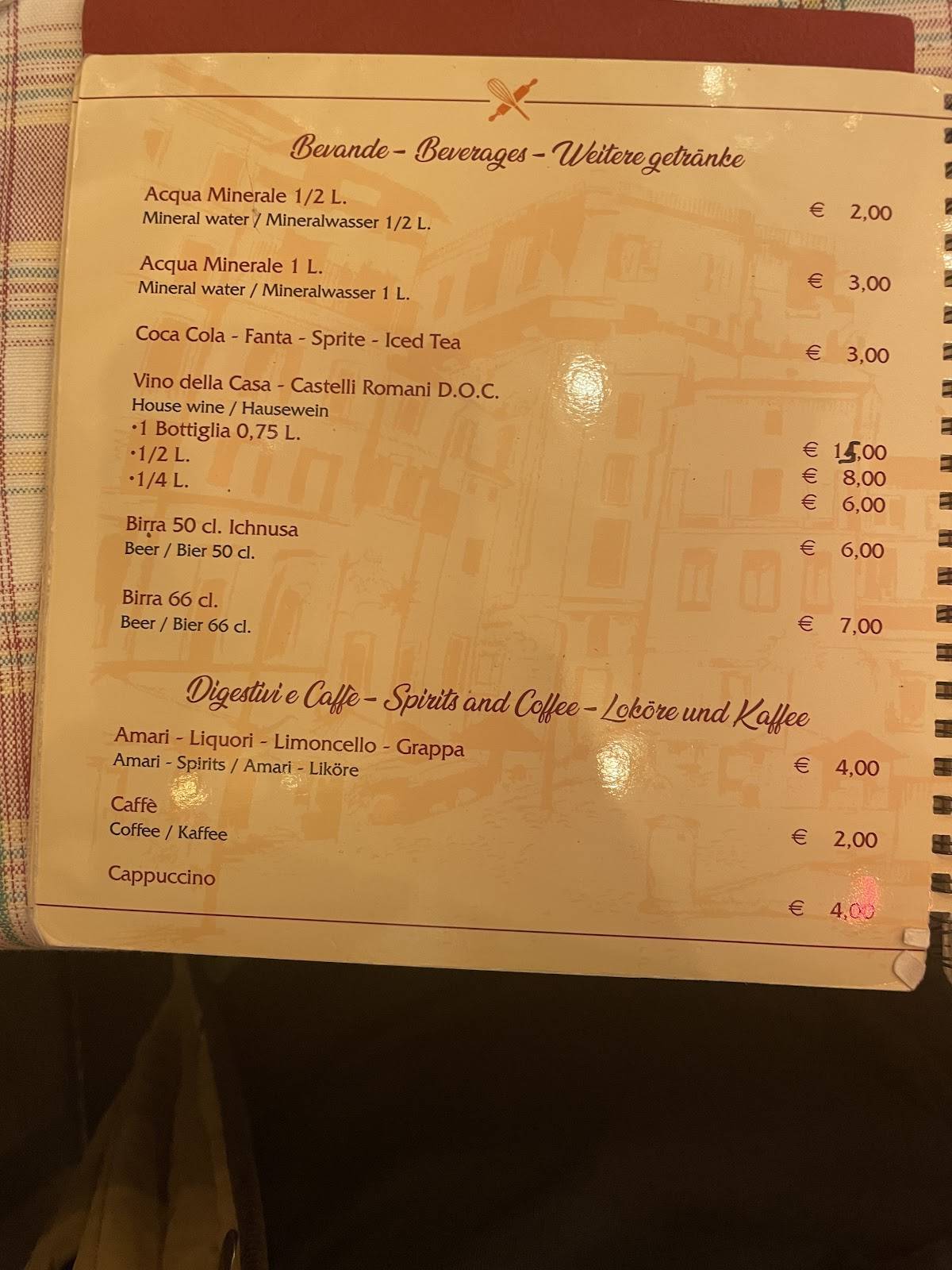 Menu di Antica Hostaria Romanesca 