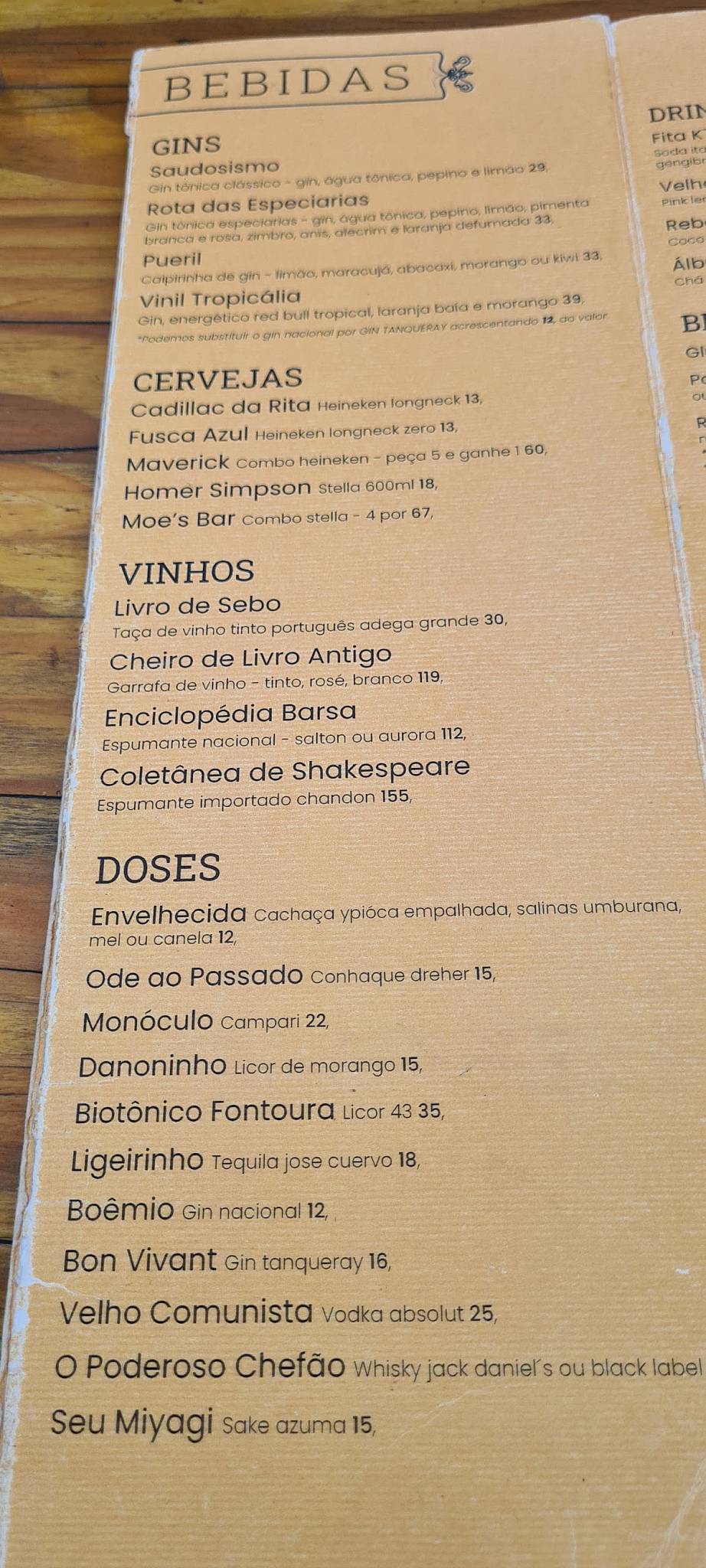 Antiquário Bar & Café cardápio