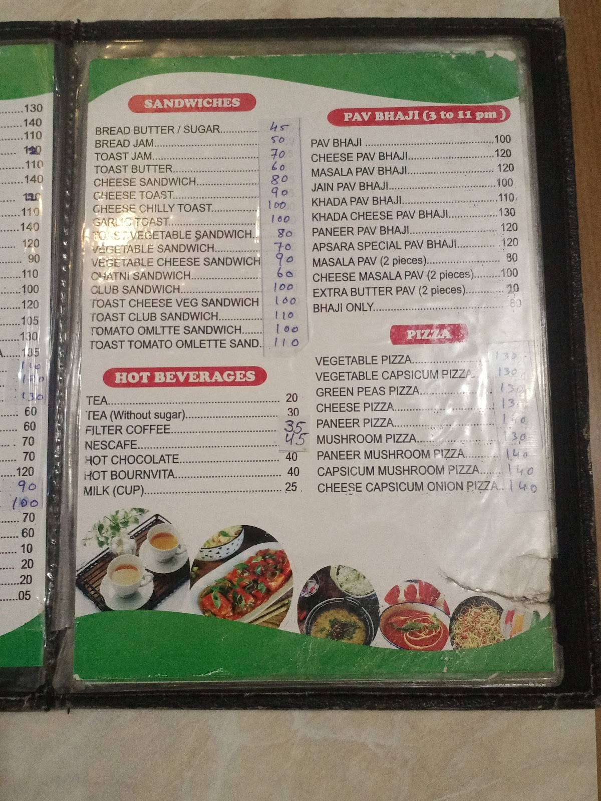 Apsara Veg Restaurant menu