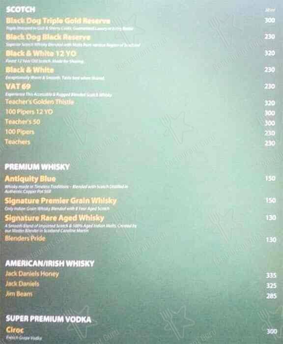 Aqua Blue menu