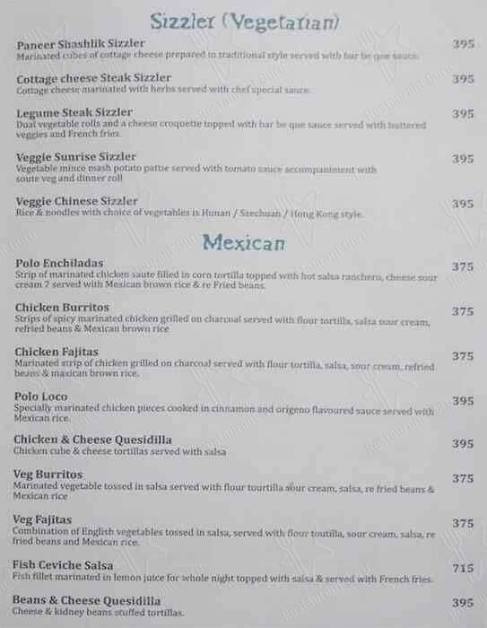 Aqua Blue menu