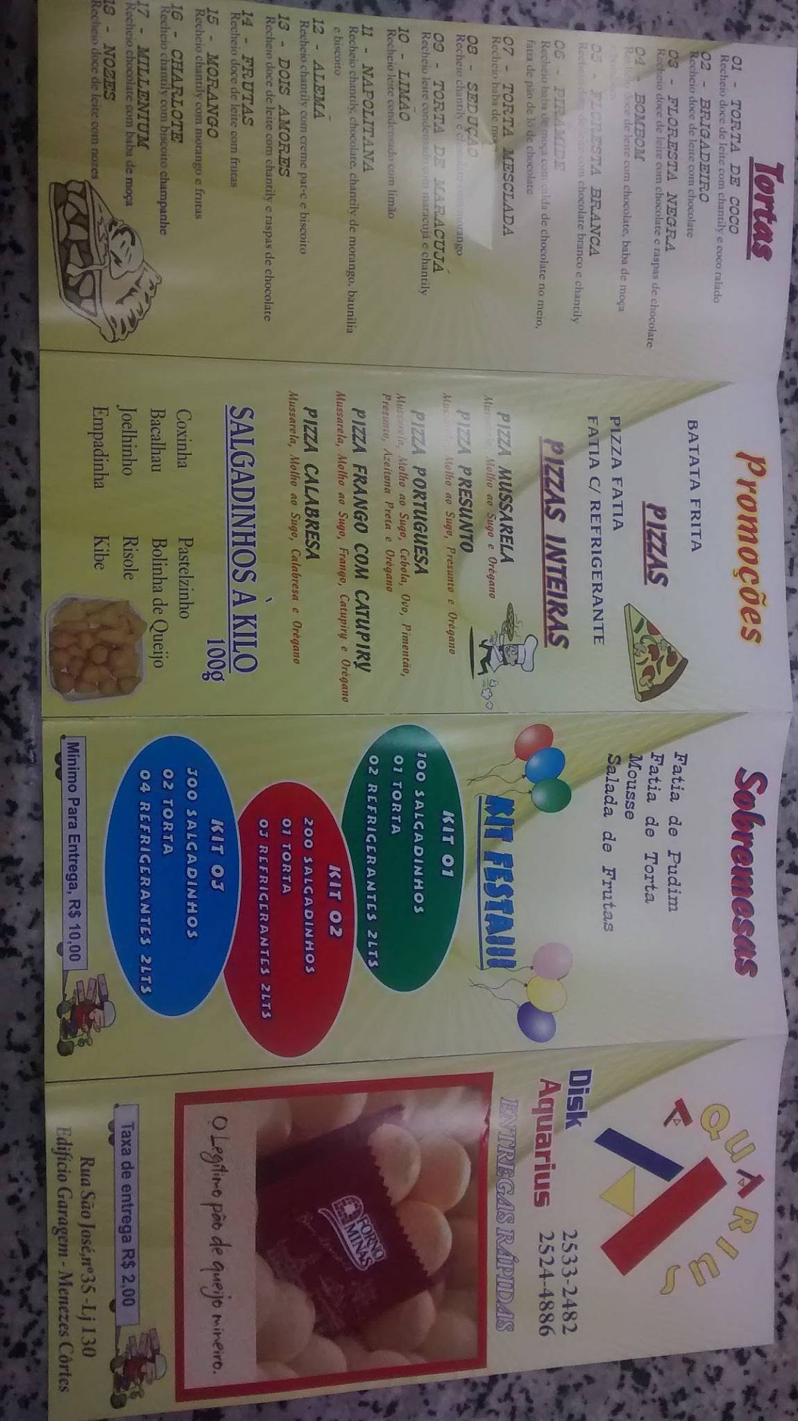Aquarius cardápio