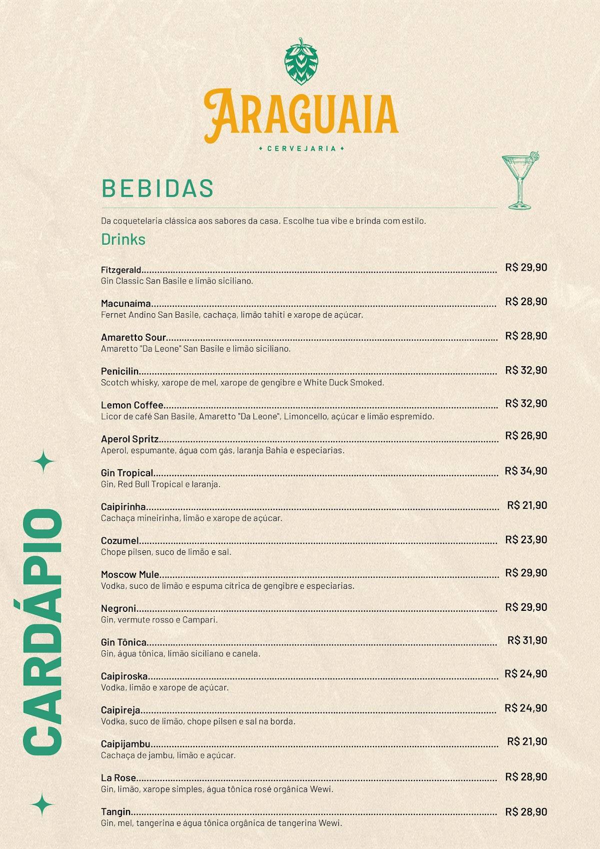 Araguaia Cervejaria cardápio