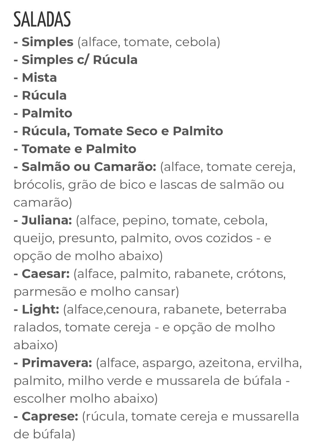 Restaurante Morro do Ronque cardápio