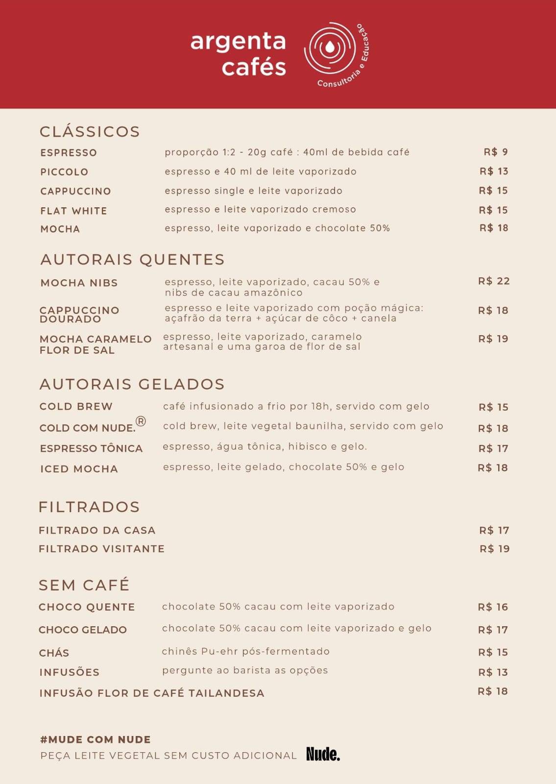 Argenta Cafés - Cursos de Barista e Consultoria para Cafeterias cardápio