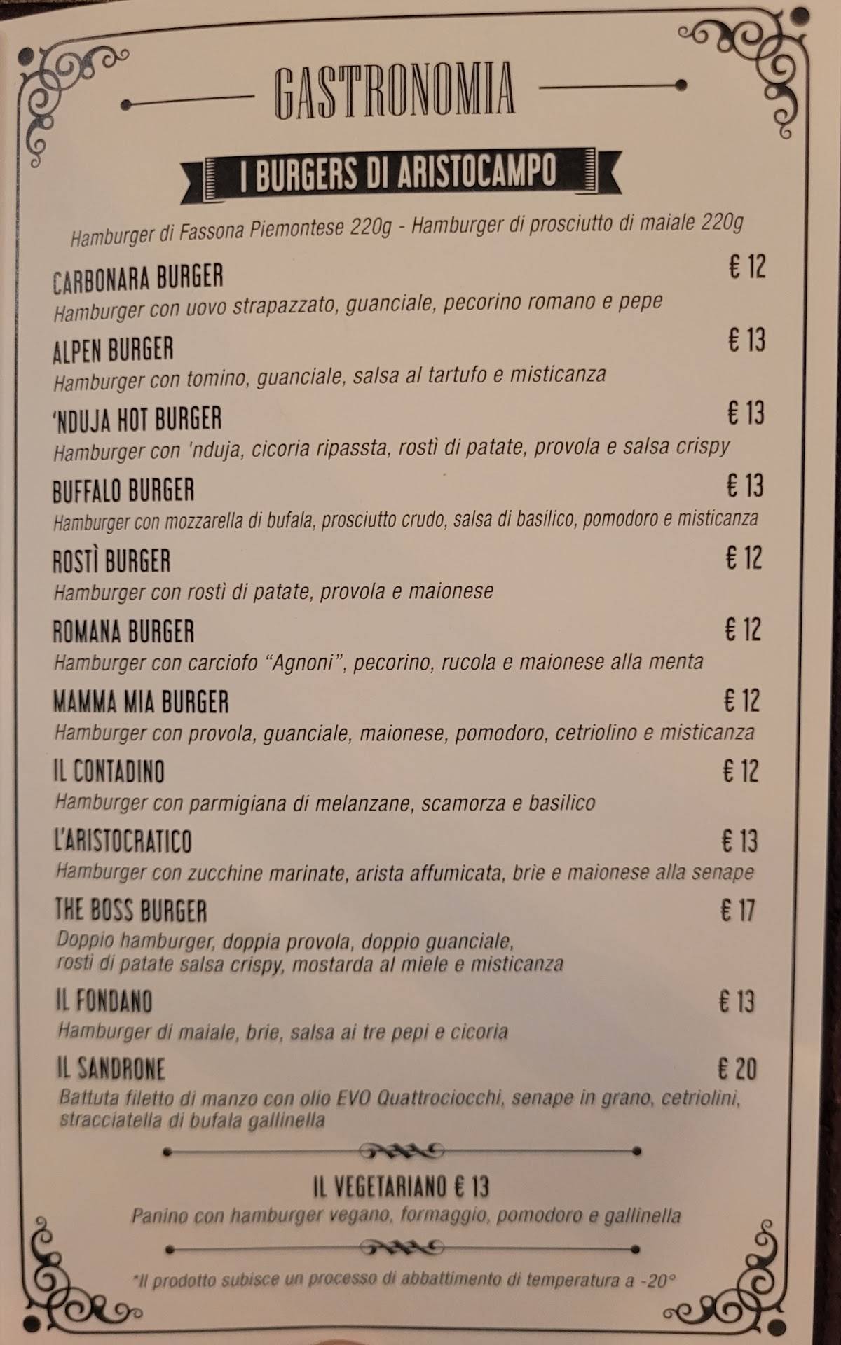 Menu de Aristocampo