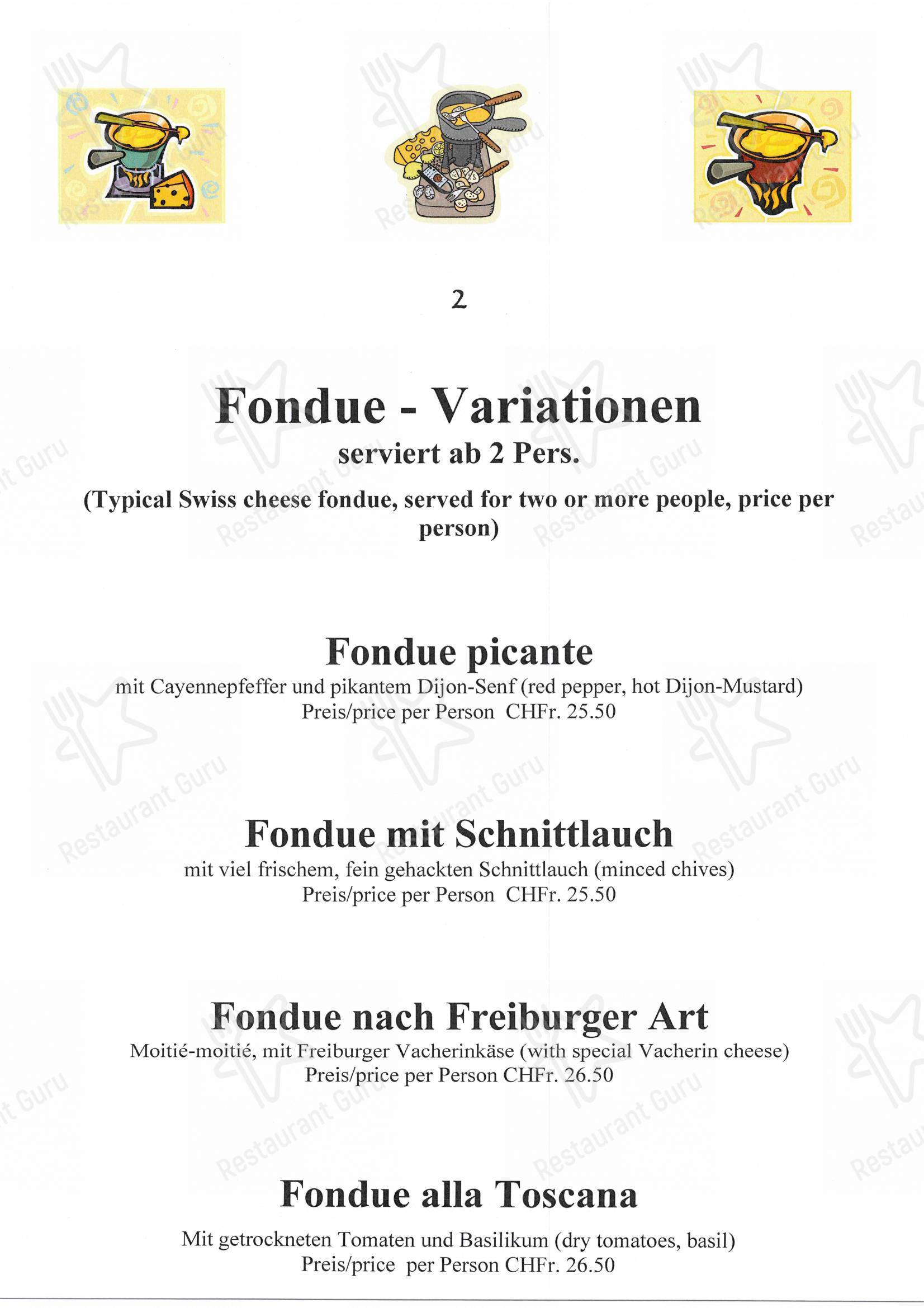 Menu per Arlequin ristorante
