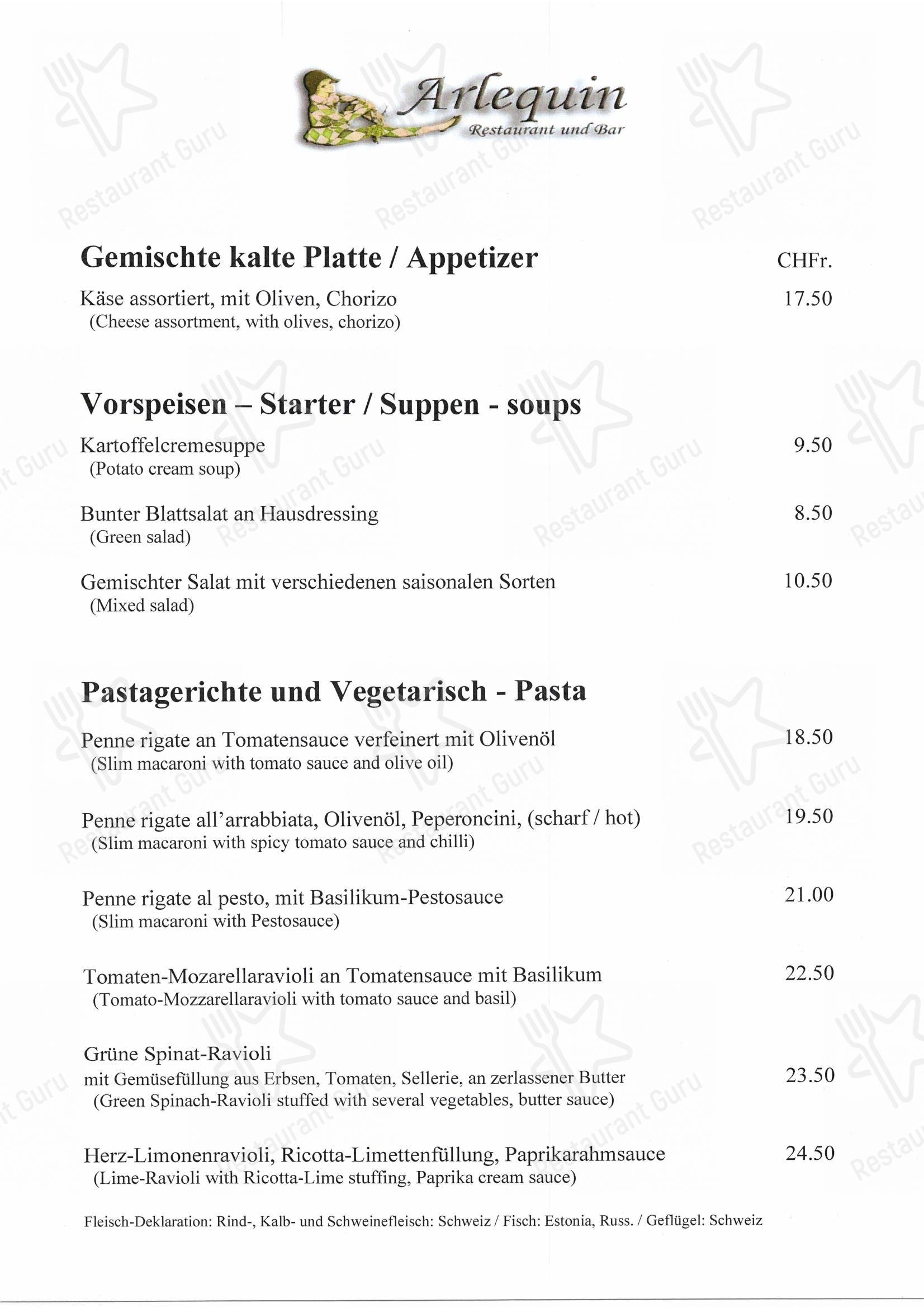Menu di Arlequin - Menu