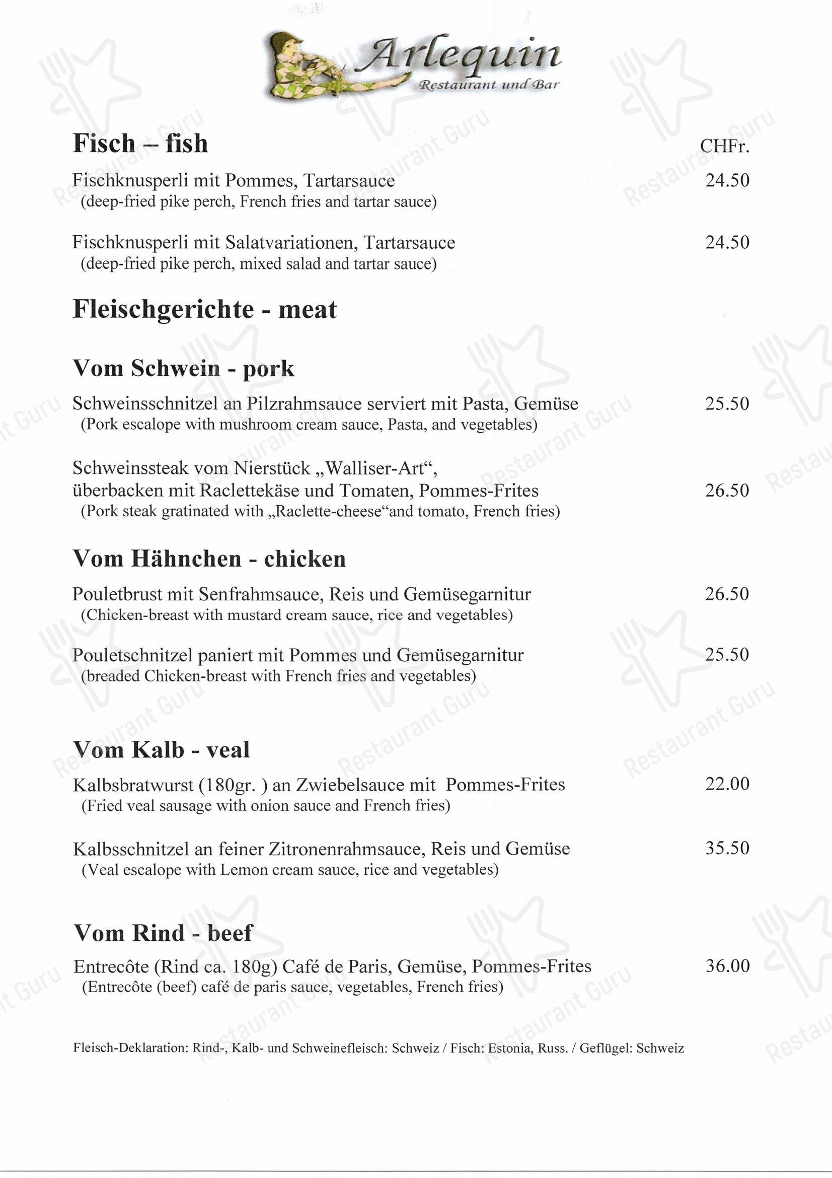 Menu per Arlequin in Berna