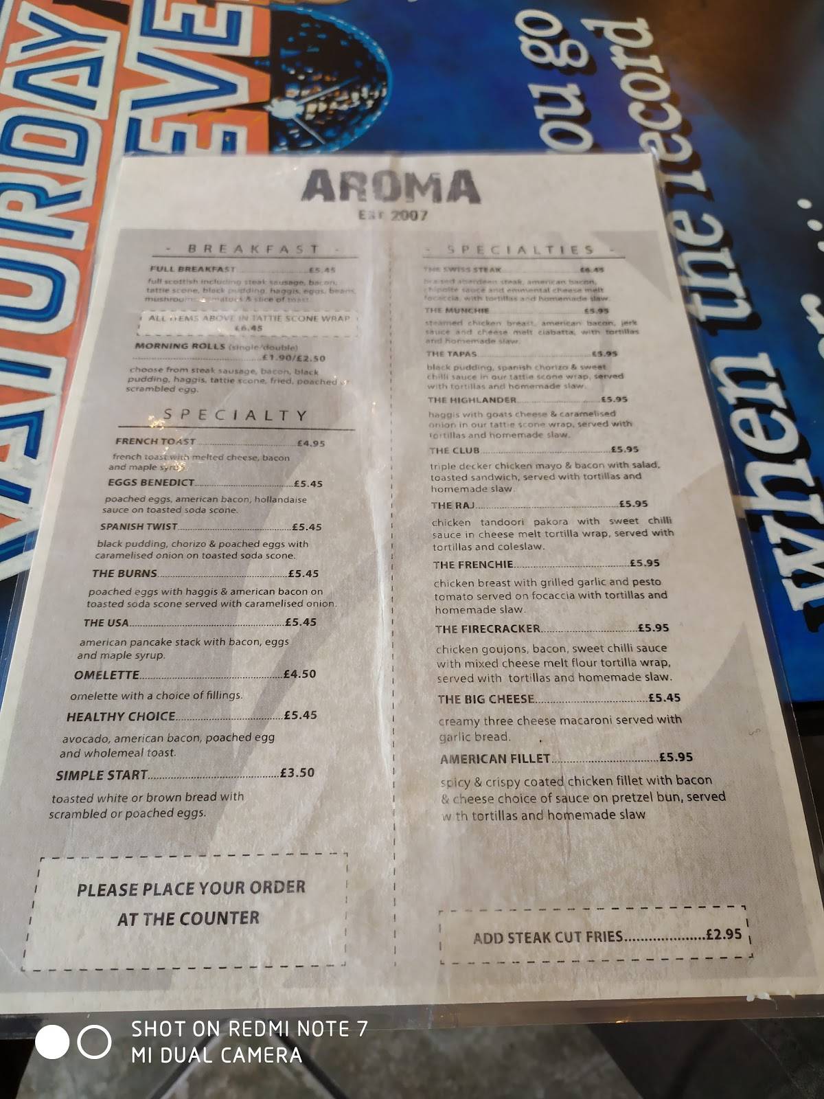 Menu at Aroma Coffee & Kitchen cafe, Wishaw