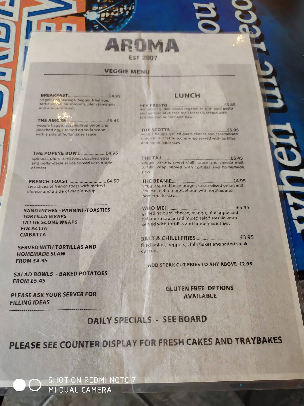 Menu at Aroma Coffee & Kitchen cafe, Wishaw
