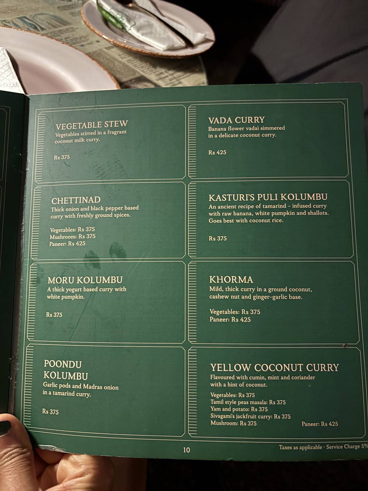 The Tanjore Tiffin Room, Goa menu