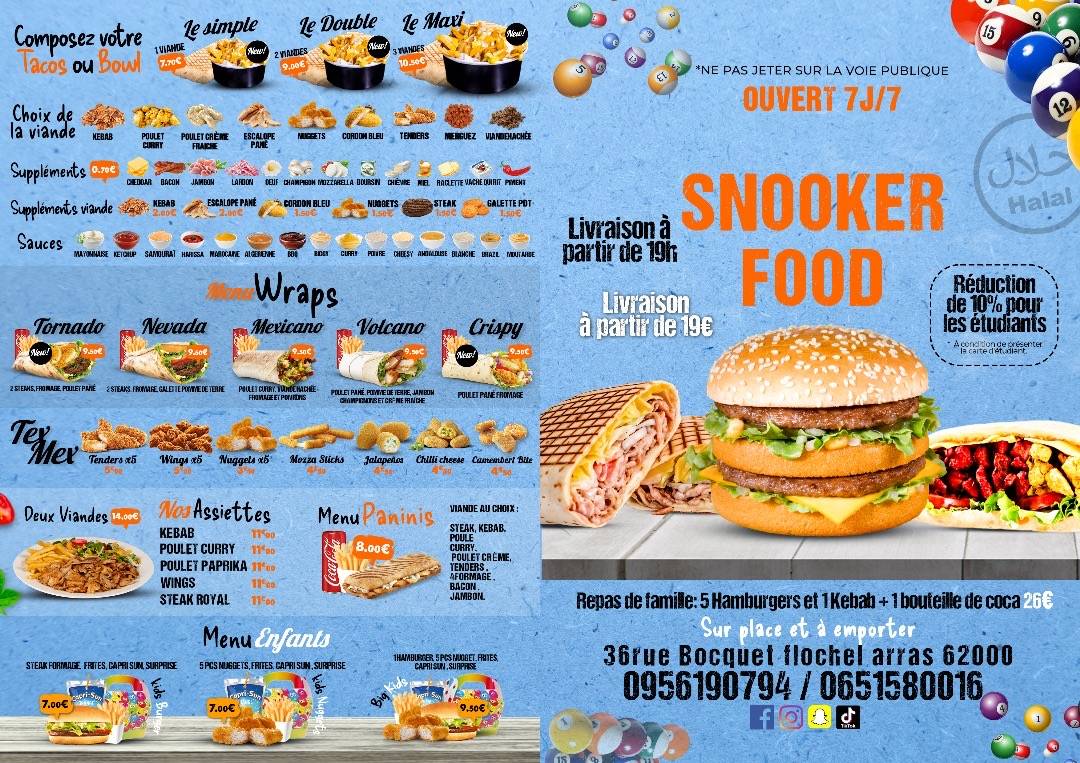 Menu de Snooker Food
