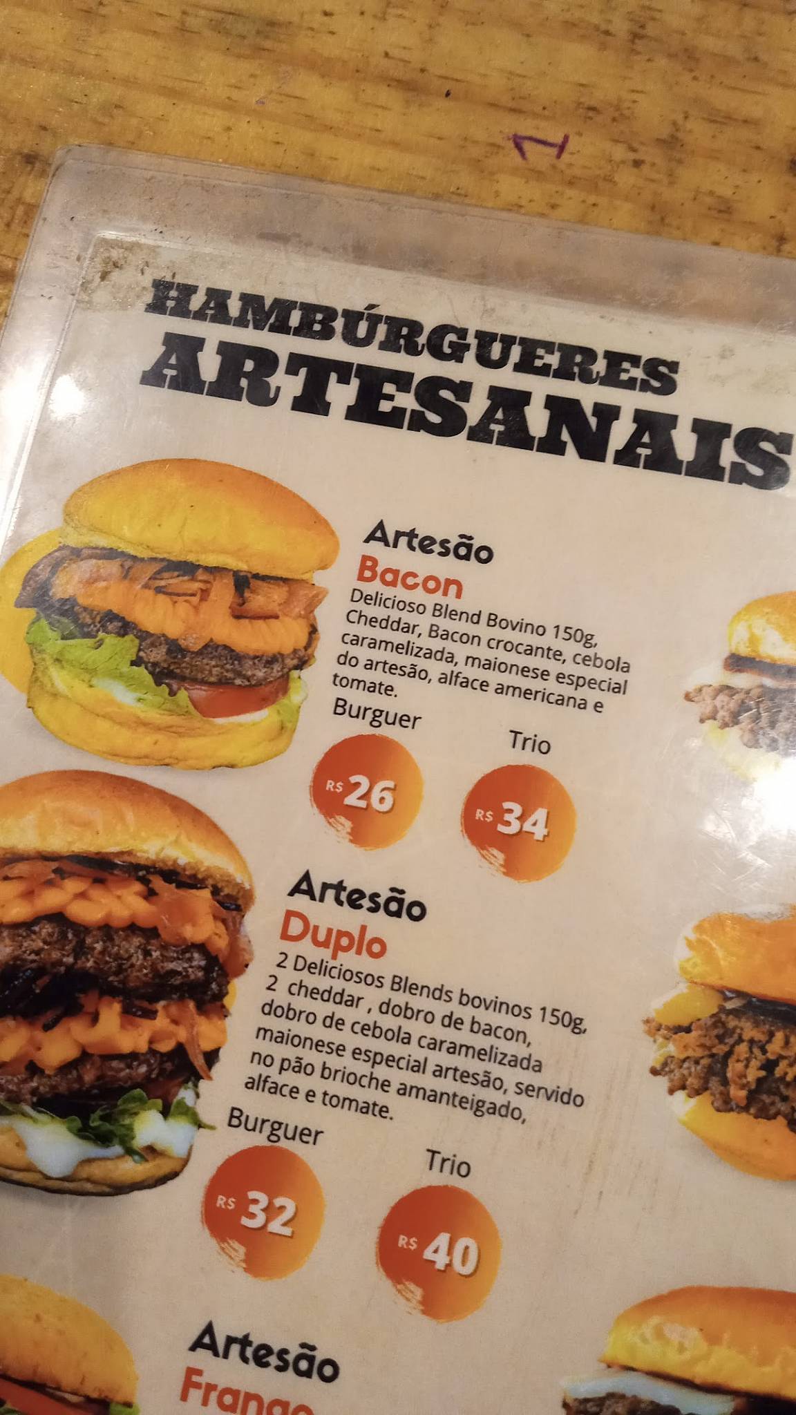 Artesão Burguer cardápio
