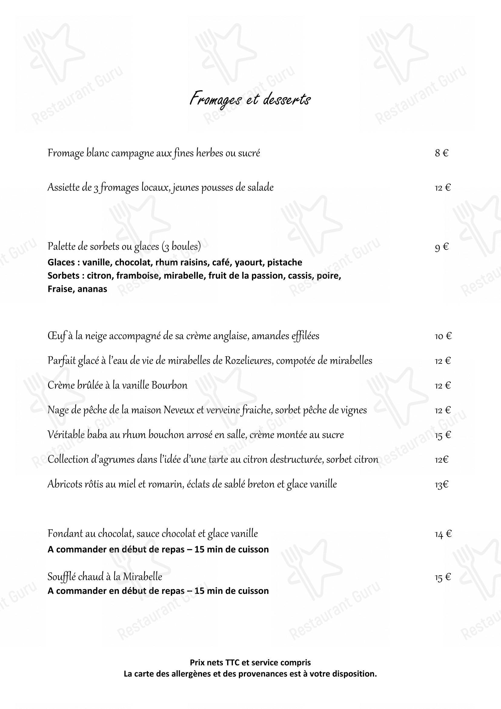 Menu pour Aux 3 Capitaines - Menu