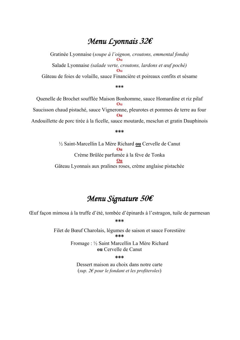 Menu de Aux Trois Maries