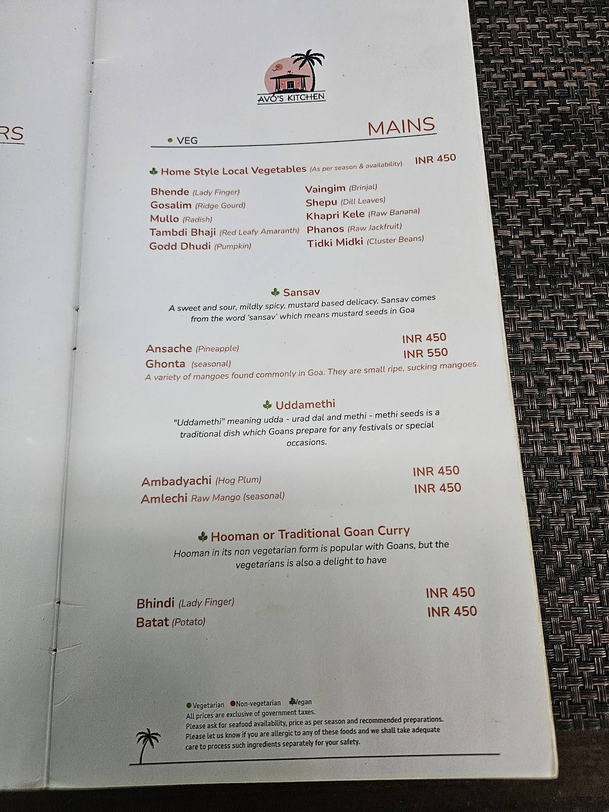Avo's Kitchen menu