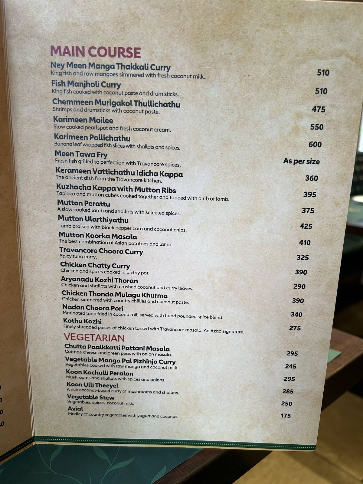Azad Star at Vazhuthacaud menu