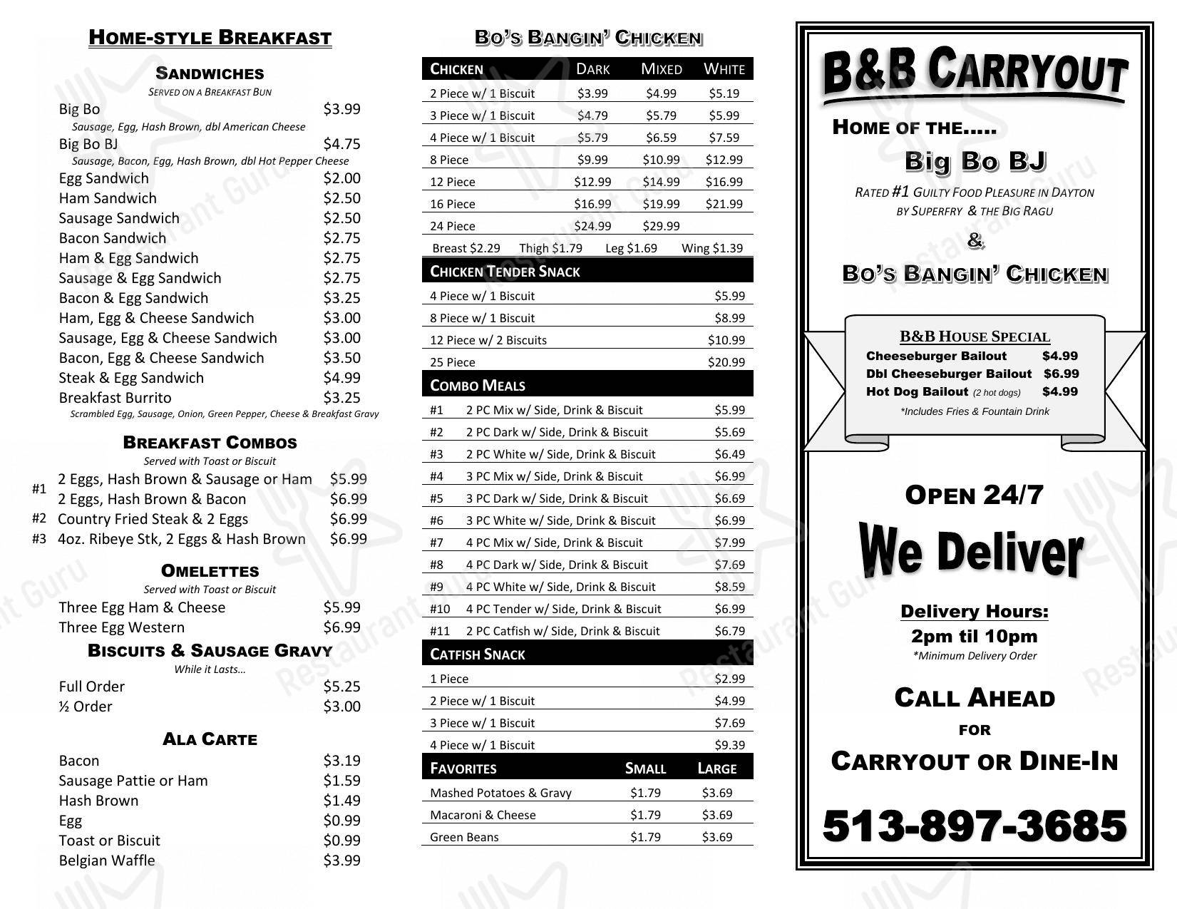 Menu At B & B Carryout Restaurant, Springboro