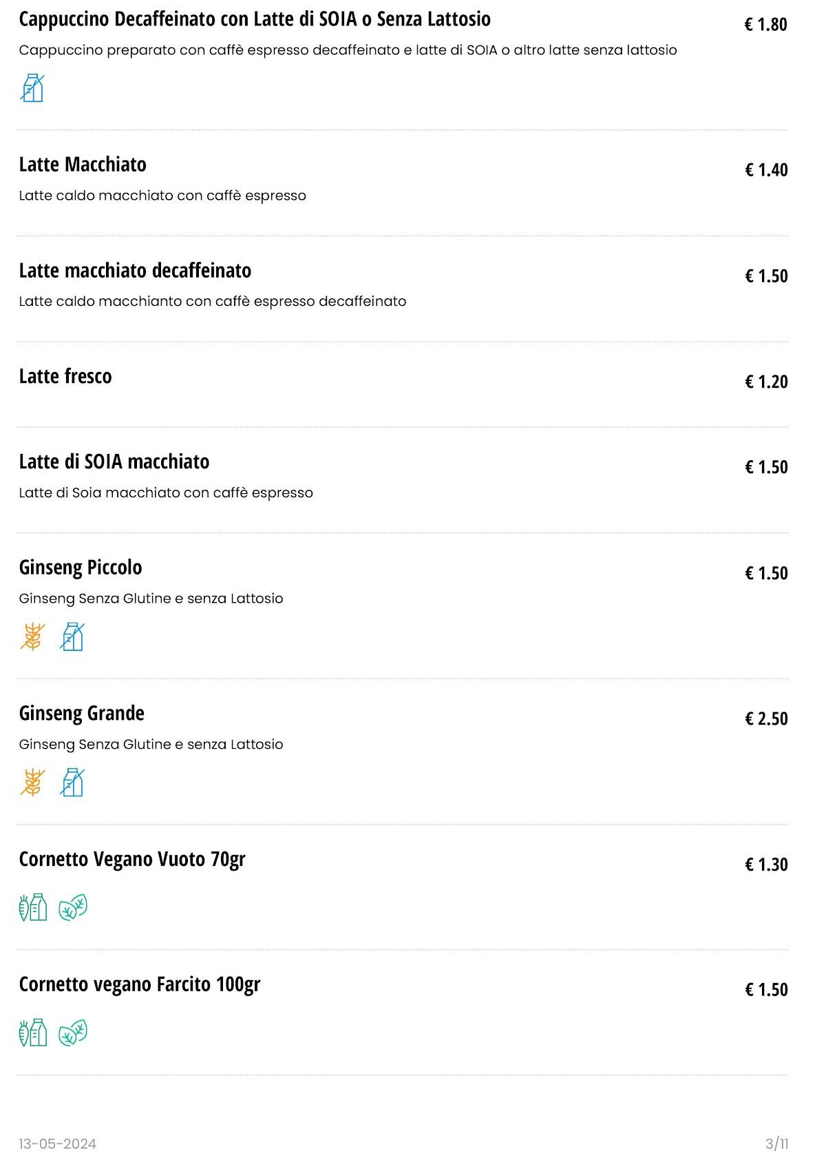 Menu di BAR ISOLA VERDE 