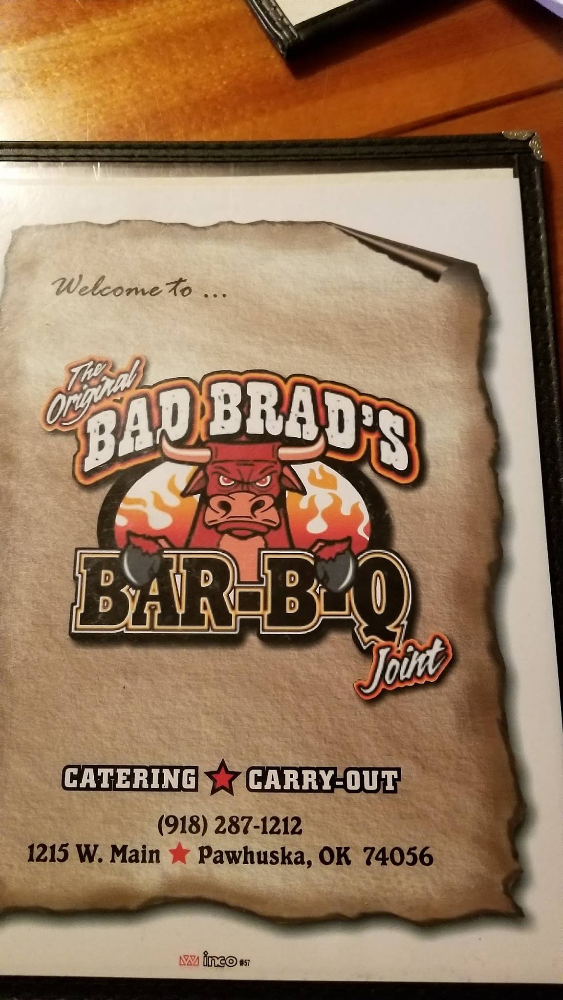 Menu at Bad Brad's BarBQ, Pawhuska