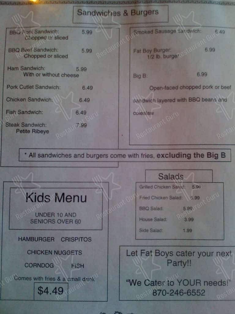 Menu at Fat Boys BBQ, Caddo Valley