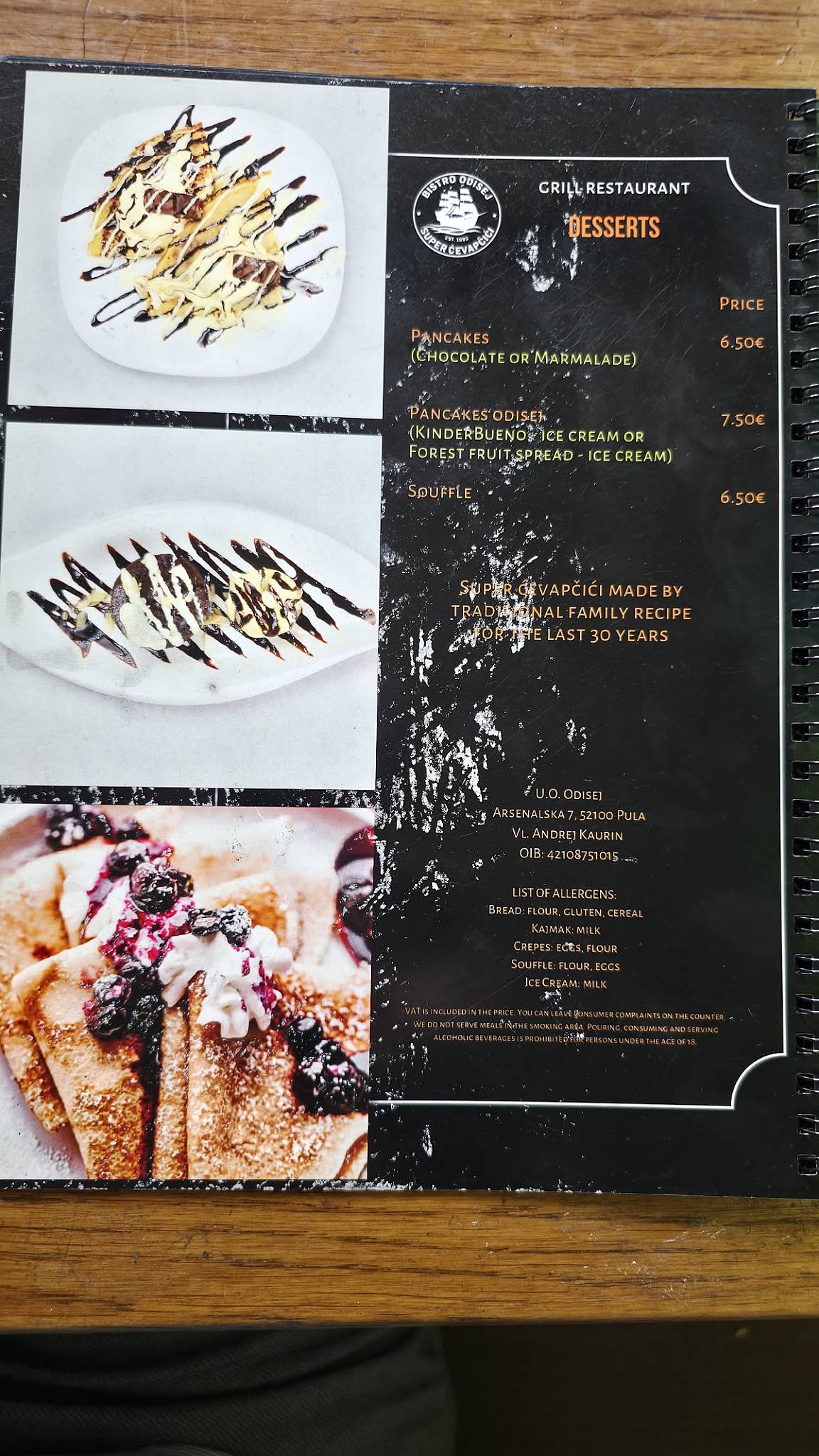 Menu di Grill restaurant "Odisej" 