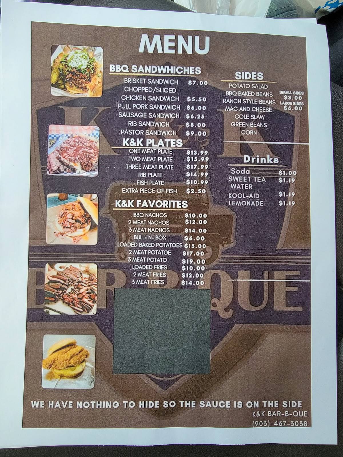 Menu at K & K Bar-b-que, Corsicana