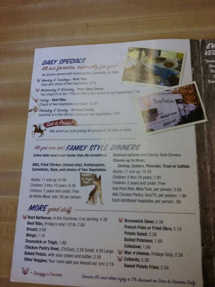 Menu at The Original Carolina Barbecue, Garner