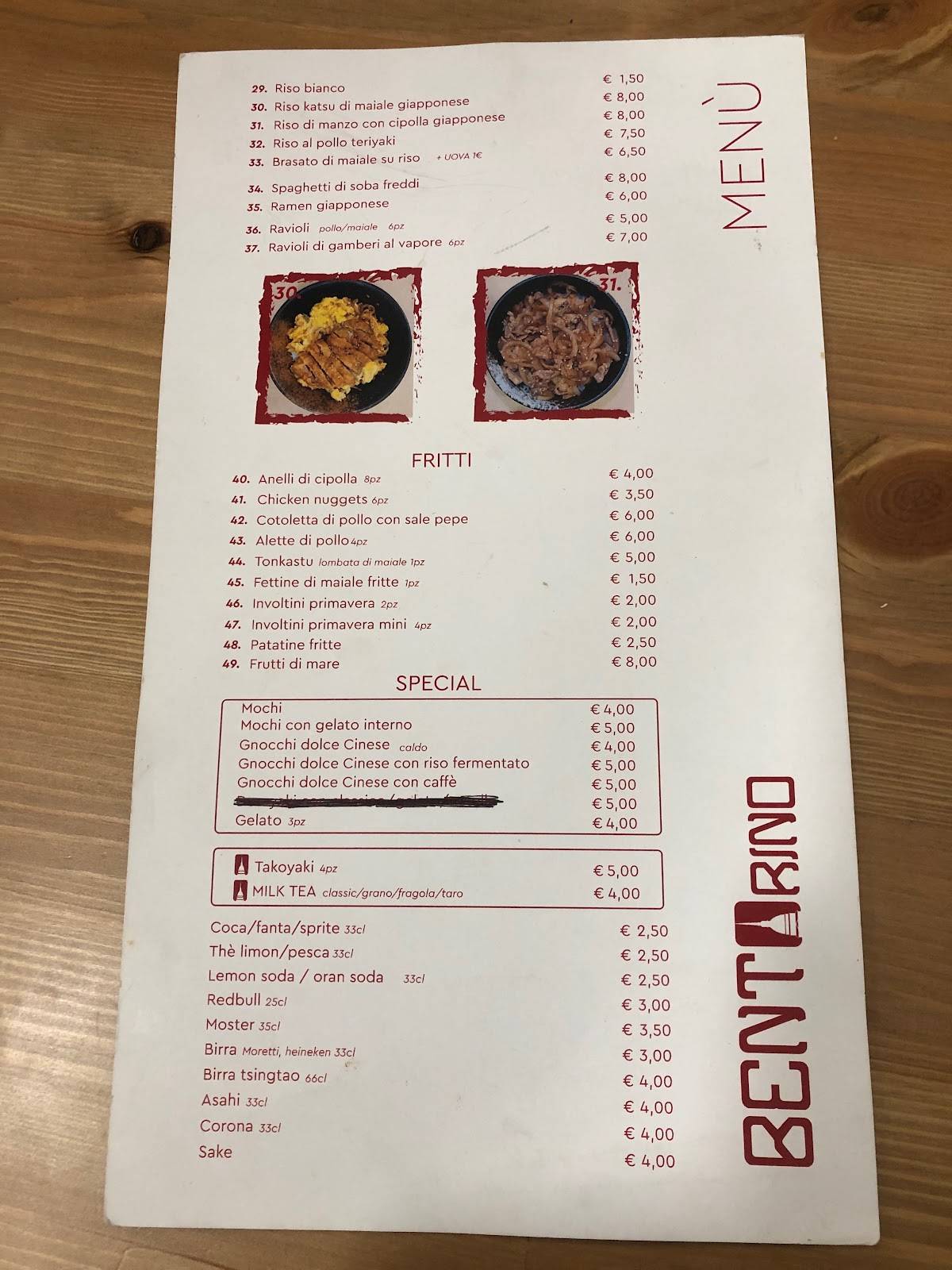 Menu di BENTOrino 