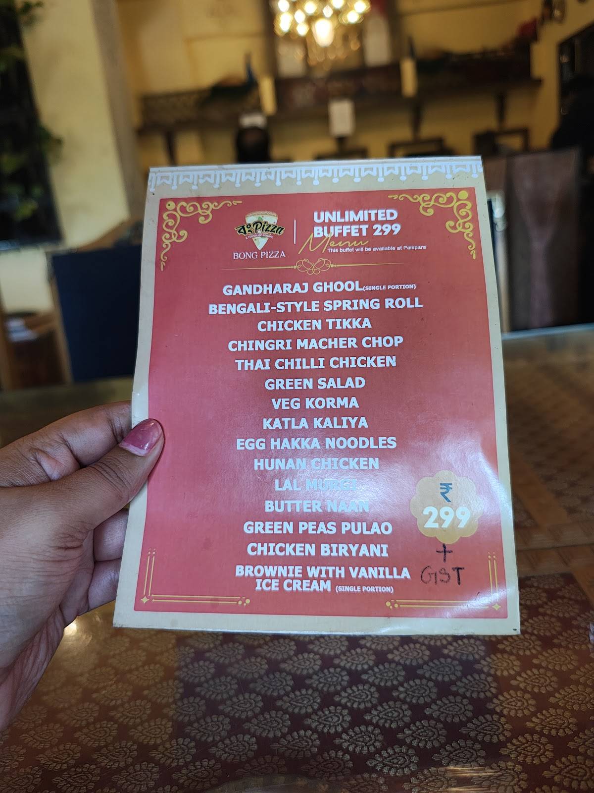 BONG PIZZA PAIKPARA menu