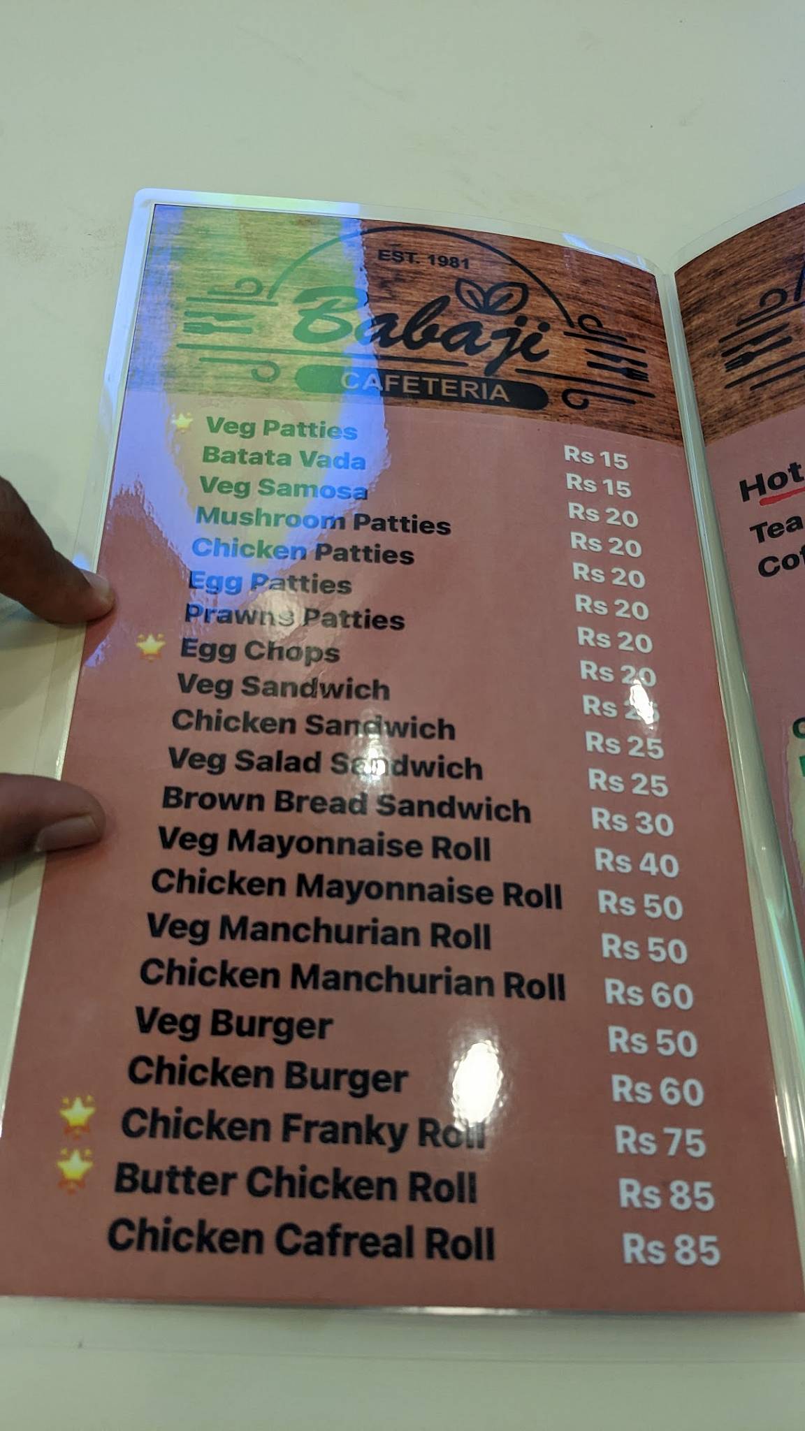 Babaji Cold Drinks menu