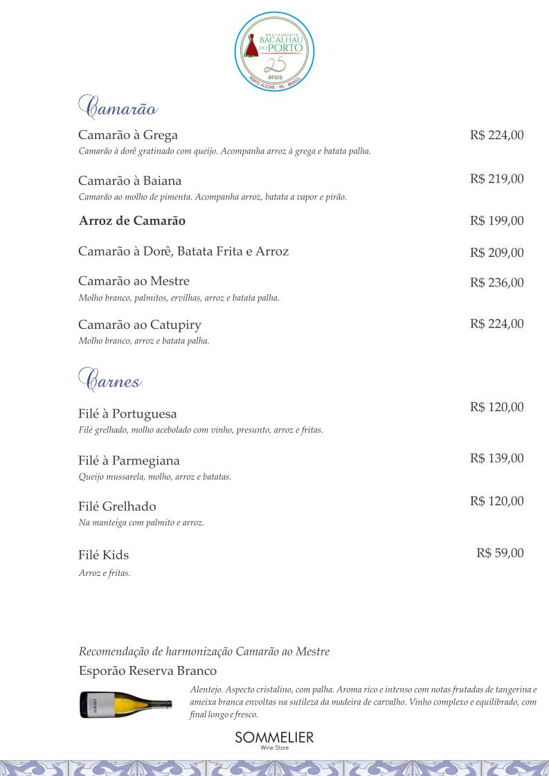 Bacalhau do Porto Restaurante Português cardápio