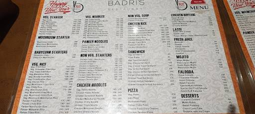 Badri’s Restaurant menu