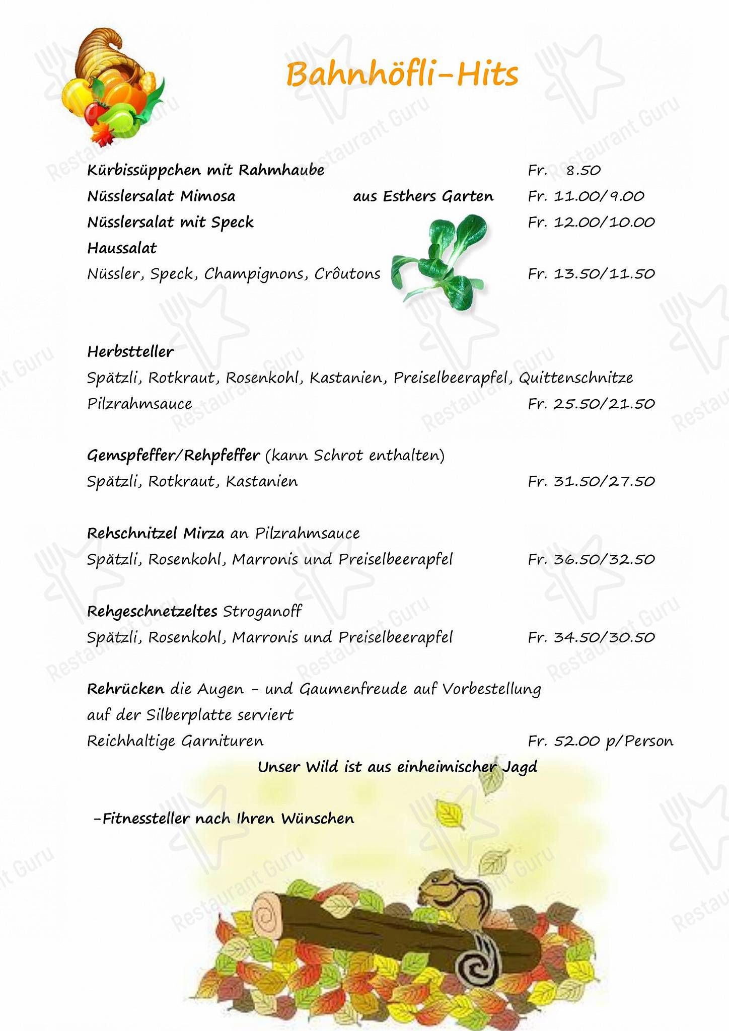 Menu Full per Restaurant Bahnhof, Beatrix Werren in Signau