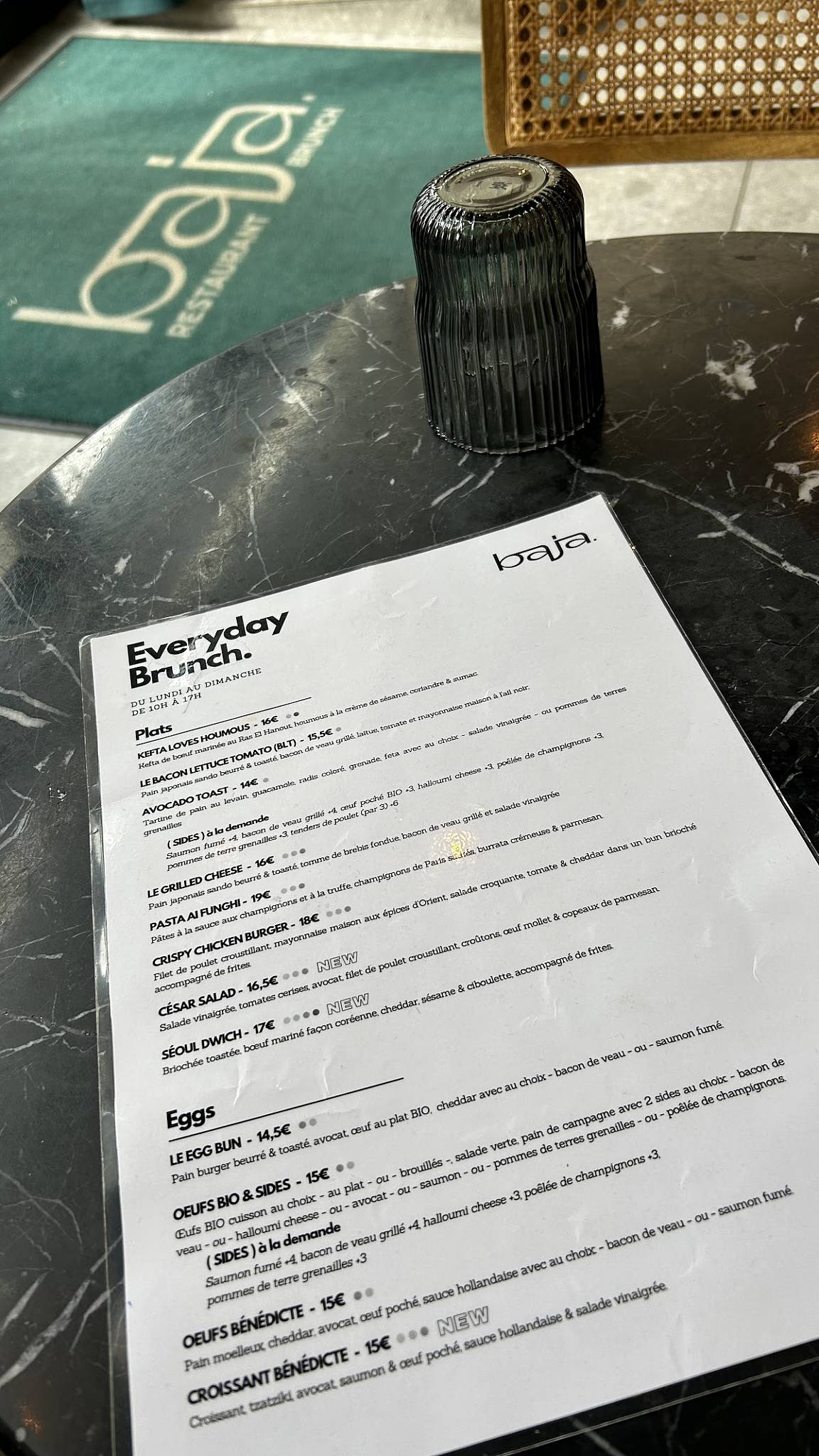 Menu de Baja brunch paris