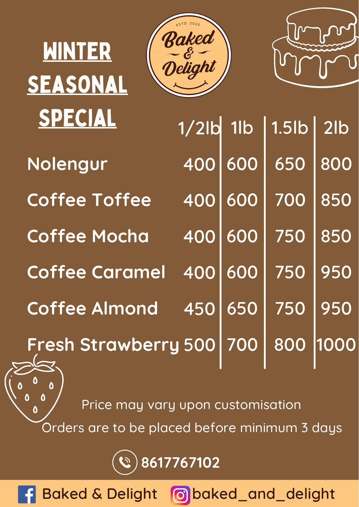 Baked & Delight menu