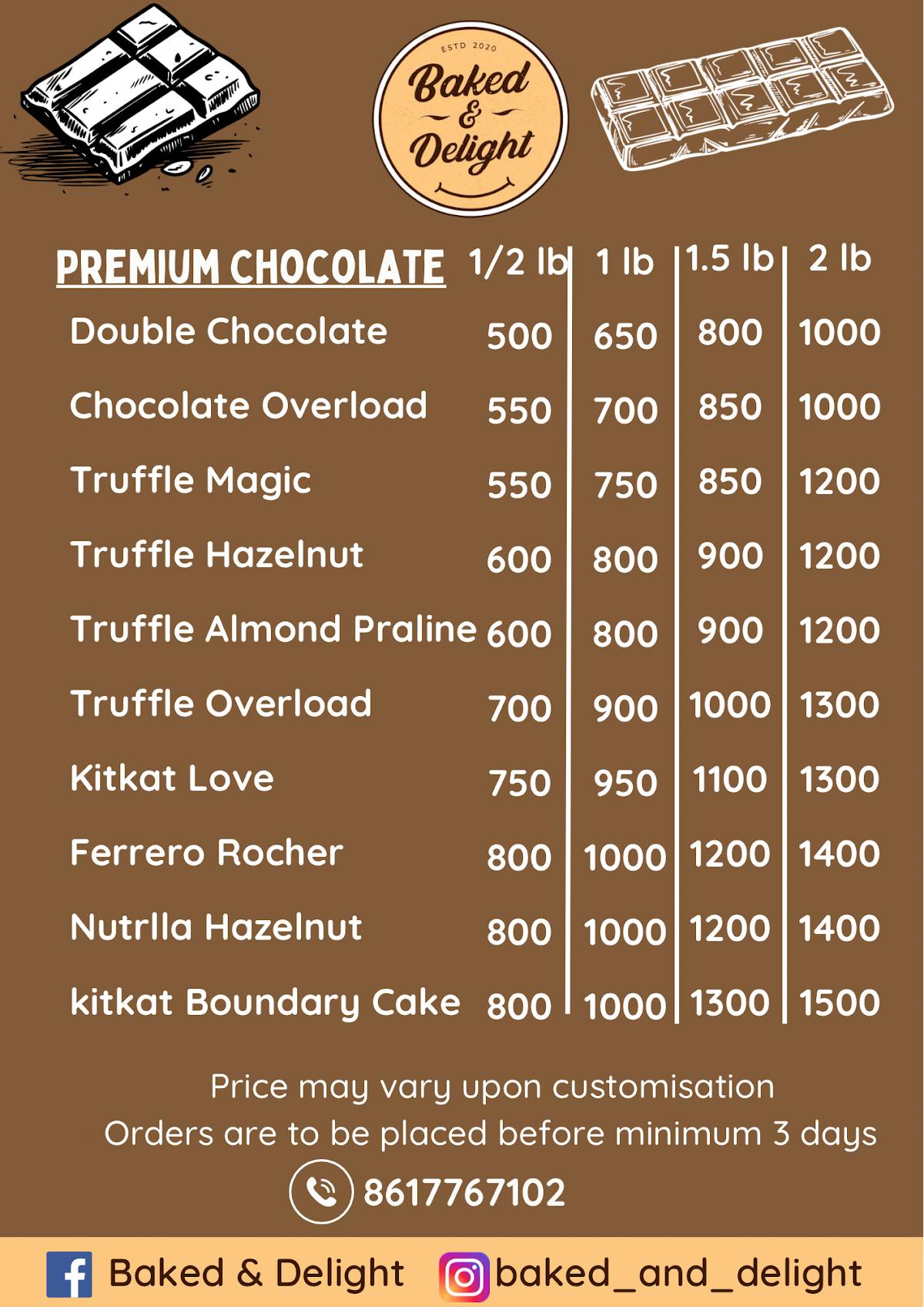 Baked & Delight menu