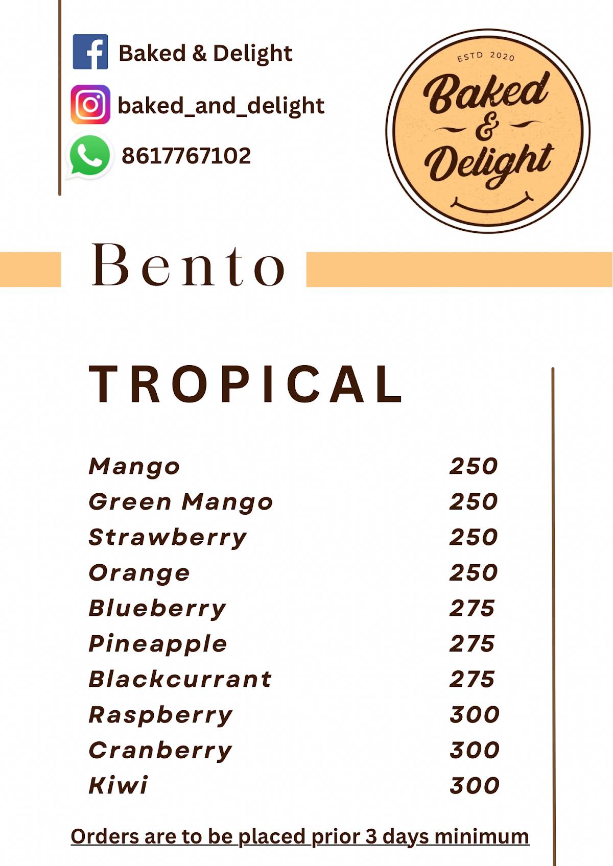 Baked & Delight menu