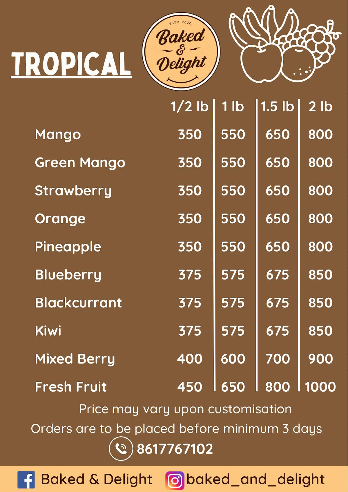 Baked & Delight menu